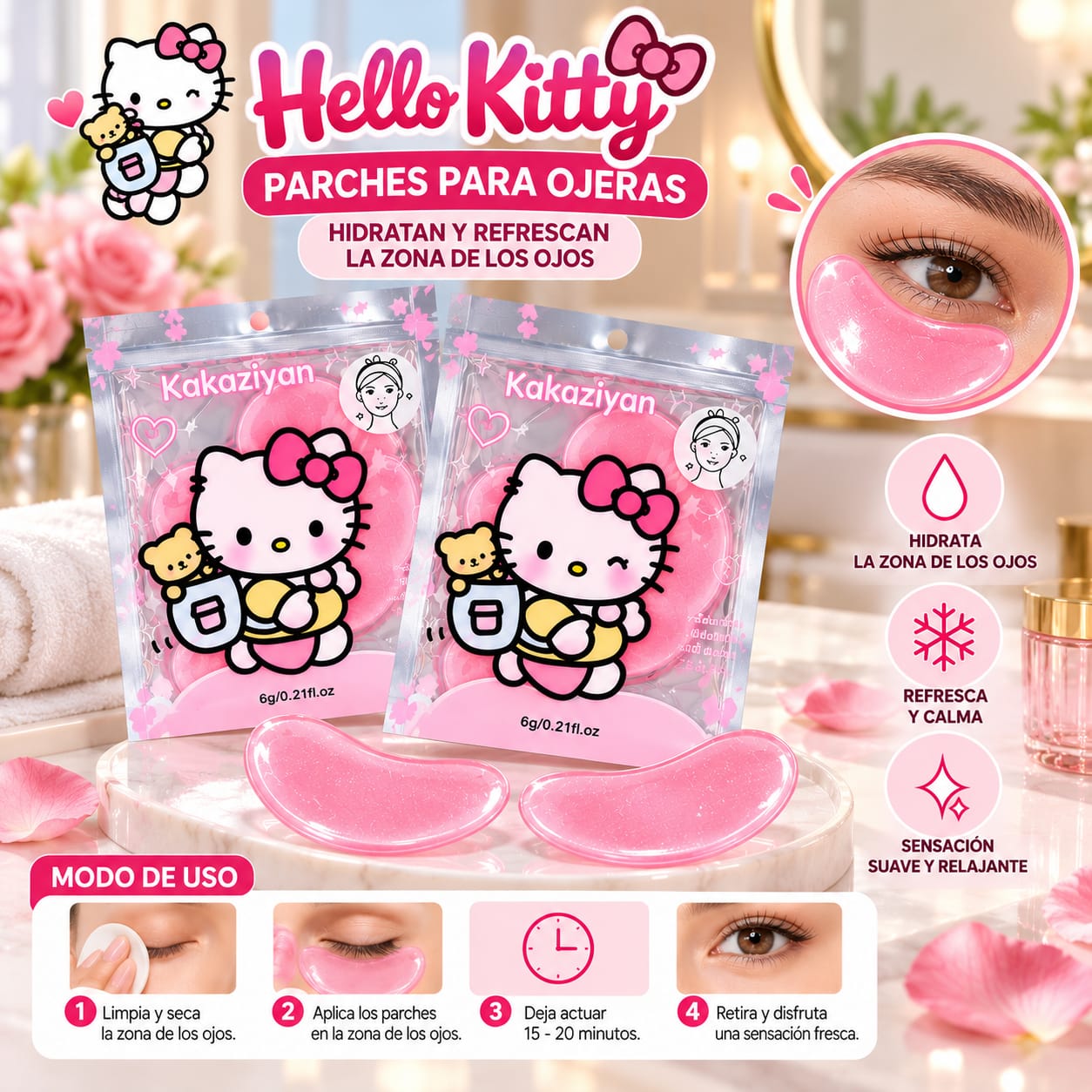 Parches Cosméticos de Hidrogel para Contorno de Ojos 6 g
